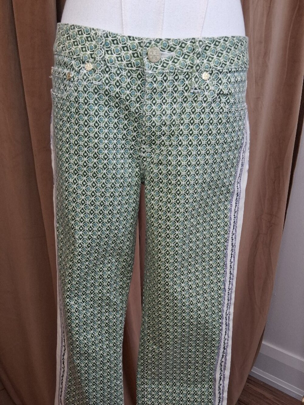 Tory Burch Green/Blue Mia Boot Floral Pant Size 28